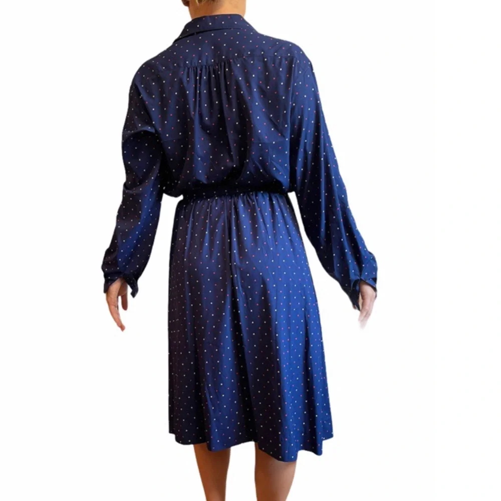 70’s Vintage Halston Navy Polka Dot Skirt Suit Set - Picture 9 of 11